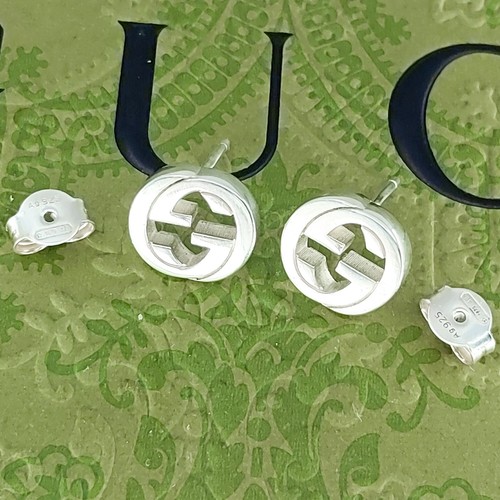 Gucci Interlocking G Stud Earrings Sterling Silver 925 W/Pouch - Picture 2 of 24