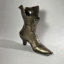 Solid Brass Victorian Boot LARGE Vintage Mid-Century Heavy Vase Planter Decor