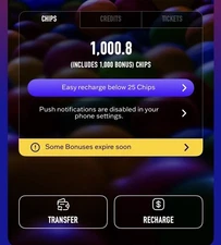 Dave and Buster's Power Card With 1000 Chips “BONUS”  (READ DESCRIPTION!!!)