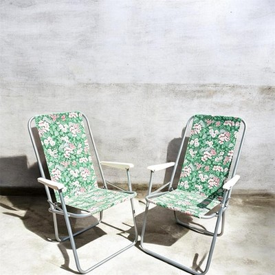 Paar Vintage Hochlehner Liegestühle Retro Floral Britain Aluminium klappbar Garten 70er