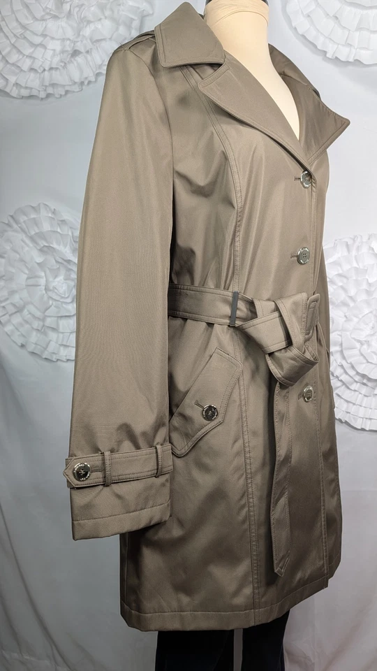 Calvin Klein Women's Large Trench Coat Taupe/ Beige Gold Lining Silver Button  - Image 3 of 4