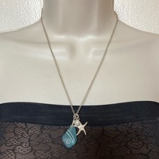 925 Sterling Silver Necklace Beach Themed Charms Pendant Starfish Pearl Seaglass