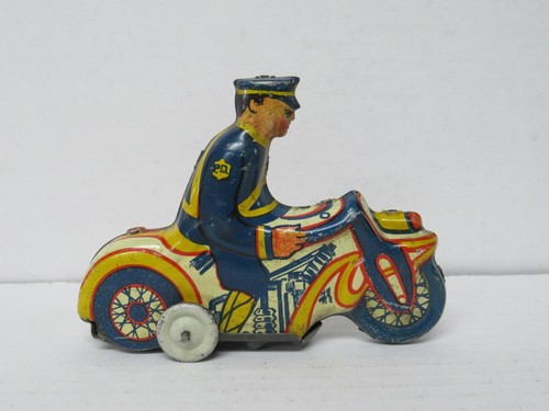 Vintage Marx Tin Litho Wind-Up Police Motorcycle - Working - No Key - 第 4/11 張圖片