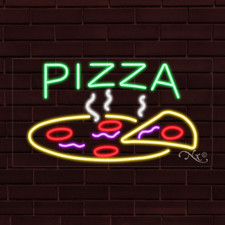 BRAND NEW "PIZZA" w/LOGO 33x18X1 INCH LED FLEX WINDOW/WALL INDOOR SIGN 30407