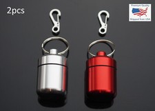 2 PCS Waterproof 1" Wide Pill Capsule Bottle Keychain  Clip - Silver  Red