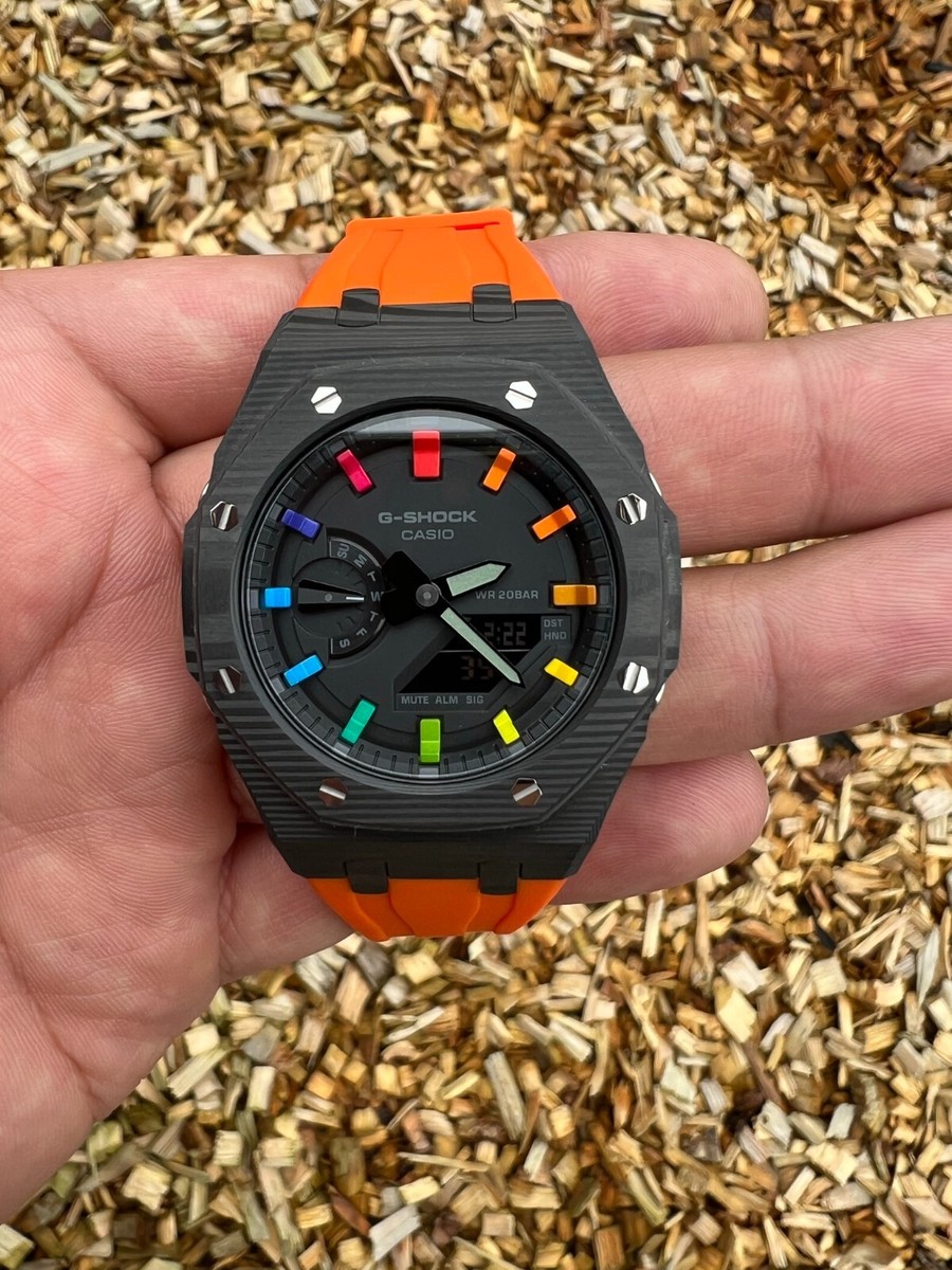 Casioak Custom Carbon Fibre Case Orange Strap Casio G-SHOCK GA2100