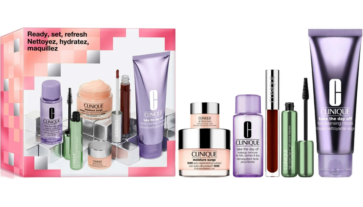 Clinique Ready Set Refresh Skincare Makeup Gift Set 6 pc in 1 All
