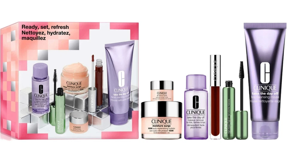 Clinique Ready Set Refresh Skincare Makeup Gift Set 6 in 1 NEW