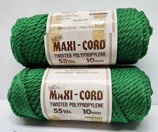 2 SKEINS VINTAGE MAXI-CORD TWISTED HERCULON GREEN 55 YARDS/ 10MM