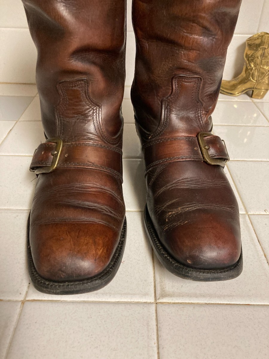 Vintage Brown Leather Engineer Boots 1960's Dingo Style Biker