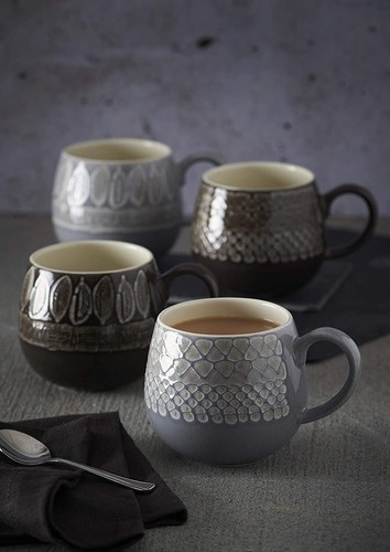 Coffee Mug 350ml Stoneware Impressions Organic Grey Cup Tea Choco Drinking Mug - Picture 2 of 5