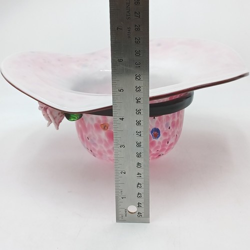 Vintage Murano Art Glass Pink Mottled Hand Blown Flower Hat Vase Bowl. Pre-owned - Picture 12 of 12