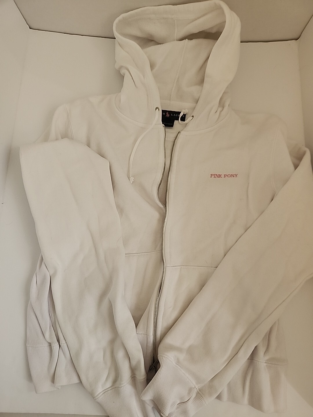 Giacca Ralph Lauren bianca rosa pony con zip taglia L