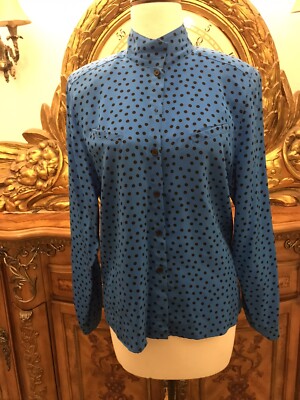 Silk 'Mieka' Polka Dot Silk Blouse.  Blue with Black Size 8.  Long Sleeve.  B1.
