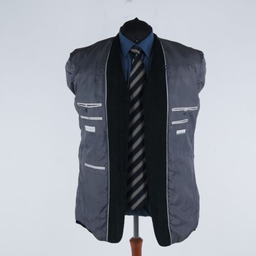 Mens Striped Black Blazer 50L UK Size ANGELO LITRICO Cotton Sport Coat Jacket - Picture 11 of 14