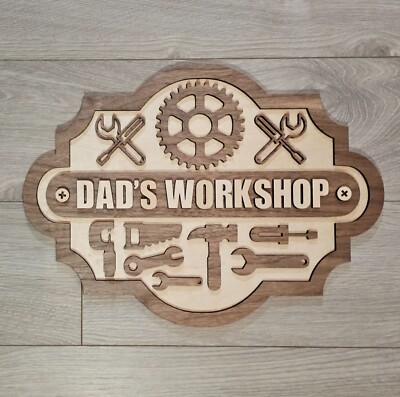 Handmade Wooden ''Dad's Workshop'' Sign   Customizable Design