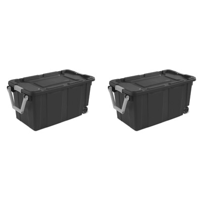 Sterilite 40 Gallon Wheeled Industrial Tote Plastic, Gray, Set of 2
