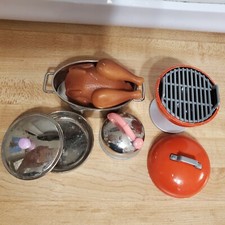 TYCO KITCHEN LITTLES HOLIDAY TURKEY, ROASTER,TEA POT, PAN  GRILL- REAL METAL