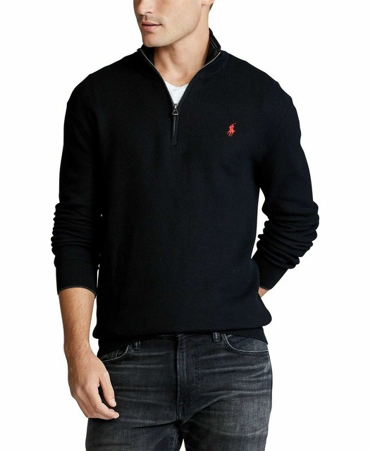 Polo Ralph Lauren 1/2 Zip Pima Cotton Black Textured Pullover Sweater S for sale online | eBay
