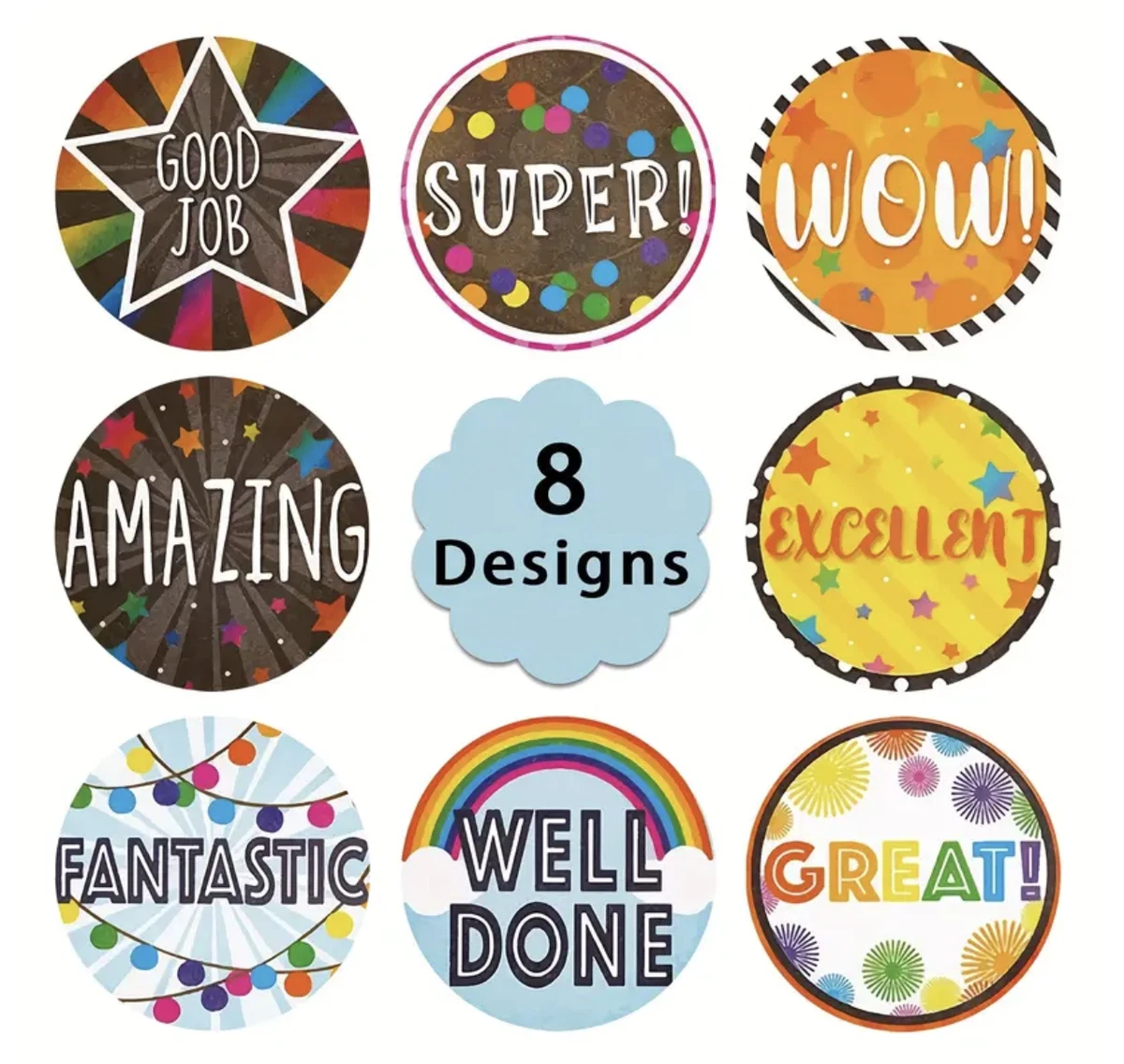 Positive Encouragement Reward Stickers 2.5cm 50/100pc Teacher Kids Merit Award