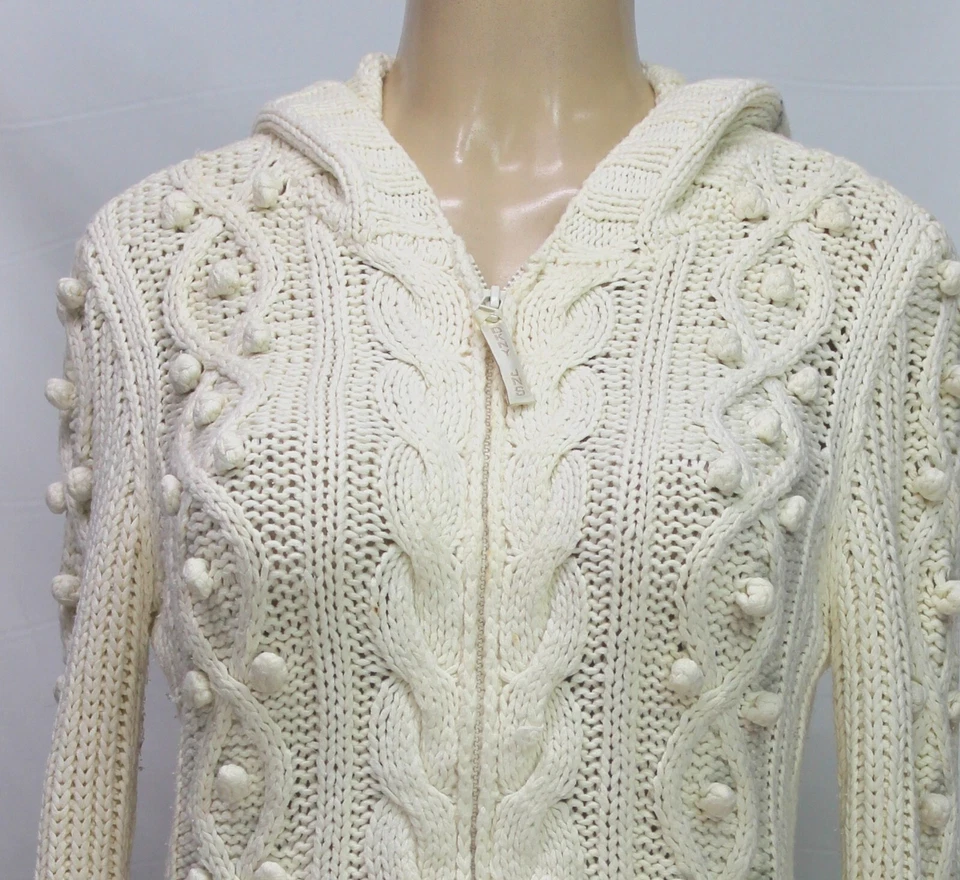 DKNY Mujer Cárdigan Tejido Suéter Con Capucha Manga Larga Marfil Talla L Foto 3 de 4