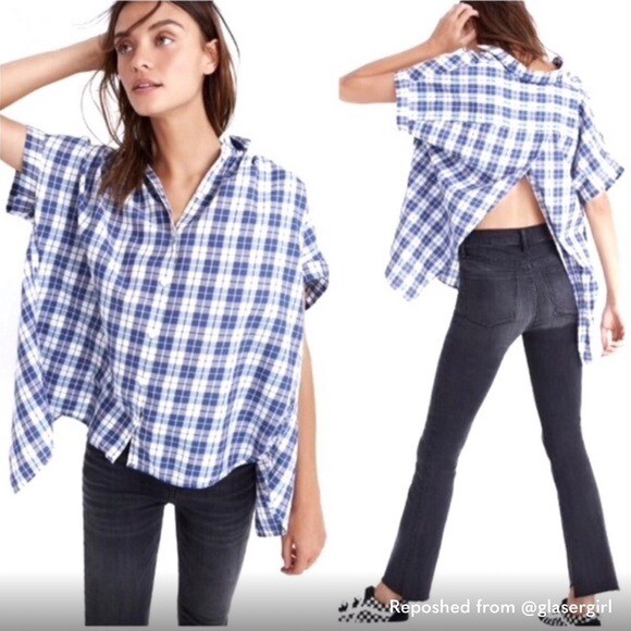 Madewell Central Plaid Split Back Button Front Top - image 1