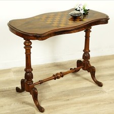 Tavolino tavolo antico da per salotto in legno d'epoca 800 intarsiato scacchiera