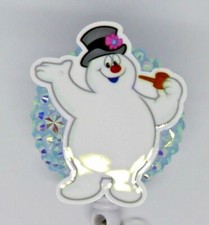 Frosty Snowman Christmas Winter Snowflake Badge Reel ID Holder Nurse Teacher Vet