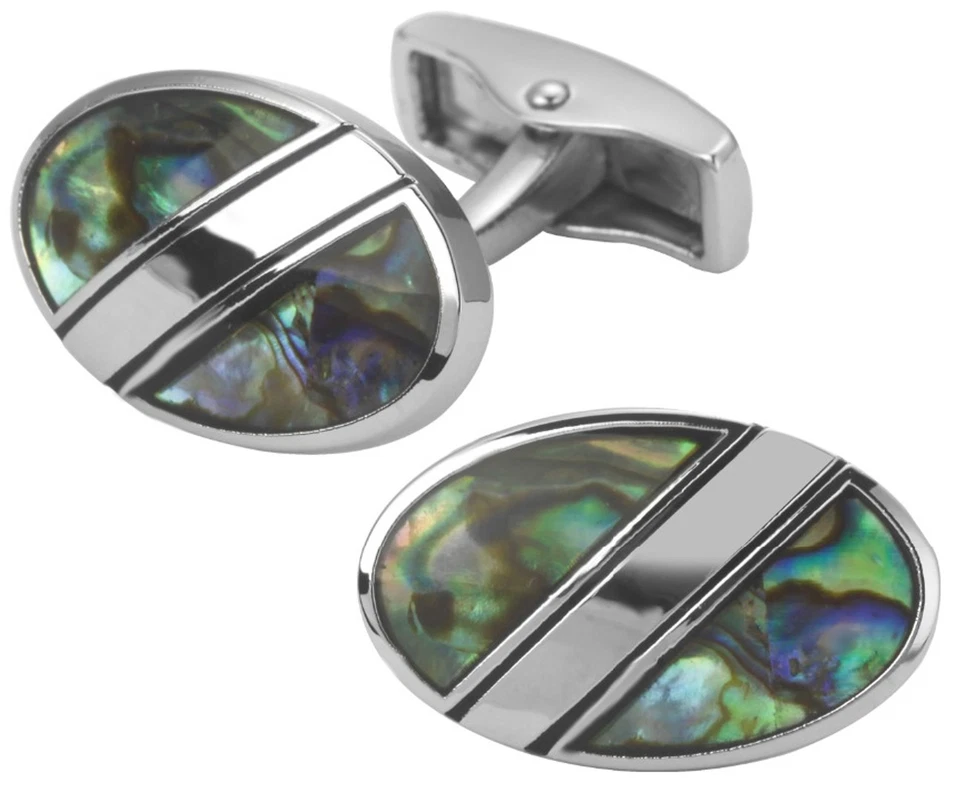 Multicolore Coquille D'Ormeau Ovale Hommes Boutons Manchette En Sac Ou Boîte - Photo 4/4
