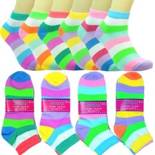 6-12 Pairs Fashion Cotton Women Girls Ankle School Casual Socks 9-11 Rainbow