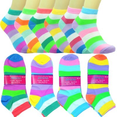 6-12 Paar modische Baumwolle Damen Mädchen Knöchel Schule Freizeit Socken 9-11 Regenbogen