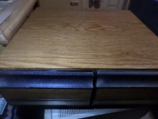 VTG 80s 2 drawer VHS VCR Tape Storage Case Holds 24 Tapes Faux Wood Grain 17x15"