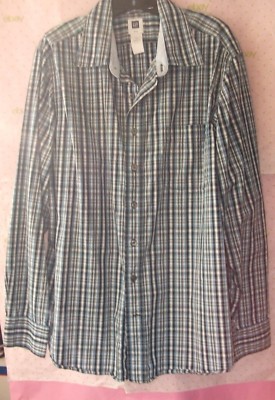 $50 GAP Mens dress shirt XL White Blue CHECKS STRAIGHT collar top Pro clean