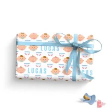 Neutral Baby Shower Gift Wrapping Paper Roll 24" Personalized Gift Wrap w/ Name