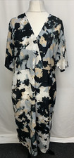 KLEY Pencil Dress Short Sleeve Abstract Print V Neck Black Cream uk16 L1890