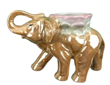 Vintage Lusterware Elephant Planter Vase Red Stamp Made in Japan 3 3/4" x 5 1/2"