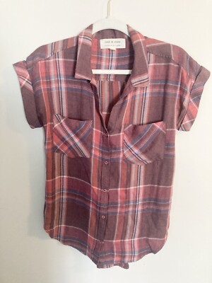 Cloth and stone pink plaid super soft button up shirt size XS