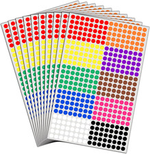 6000 Pack, 1/4" Small Colored Dot Stickers Round Labels - 10 Colors