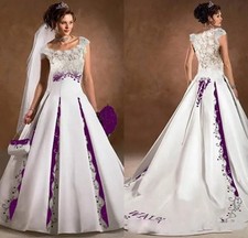 Vintage White Purple Wedding Dresses Satin Lace Train Gothic country Bridal Gown
