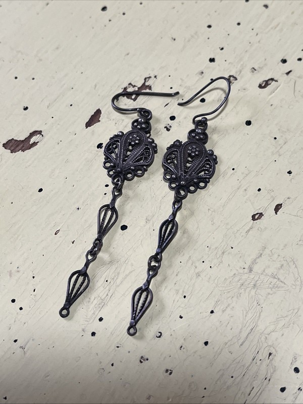 Boho Chic Sterling Silver Earrings  Filigree Dangling Drop, Long and Light