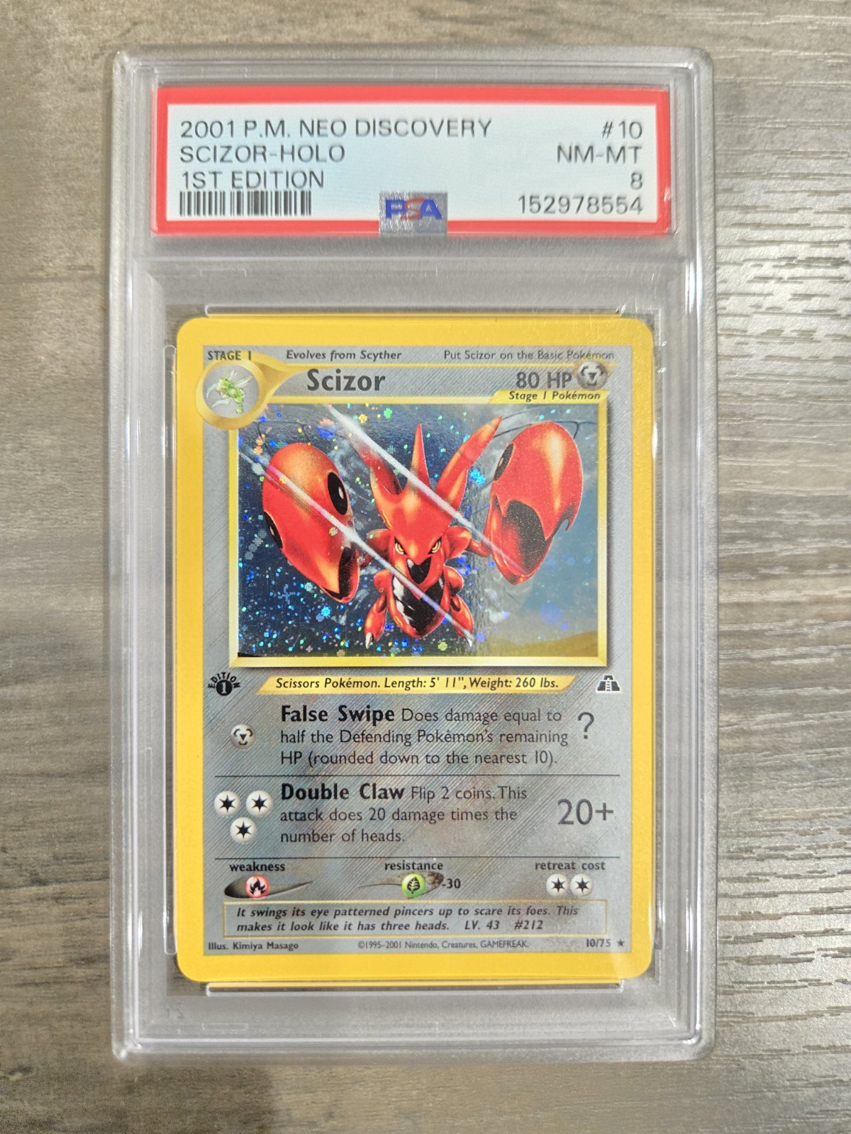 PSA 8 NM Scizor 10/75 1ST EDITION HOLO Rare Neo Discovery Pokemon Card