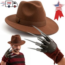 Freddy Krueger Hat Claw Glove Halloween Nightmare on Elm Street Horror Costume