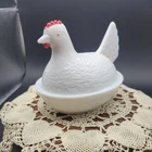 Vtg Milk Glass "Hen on nest" covered dish Red Comb