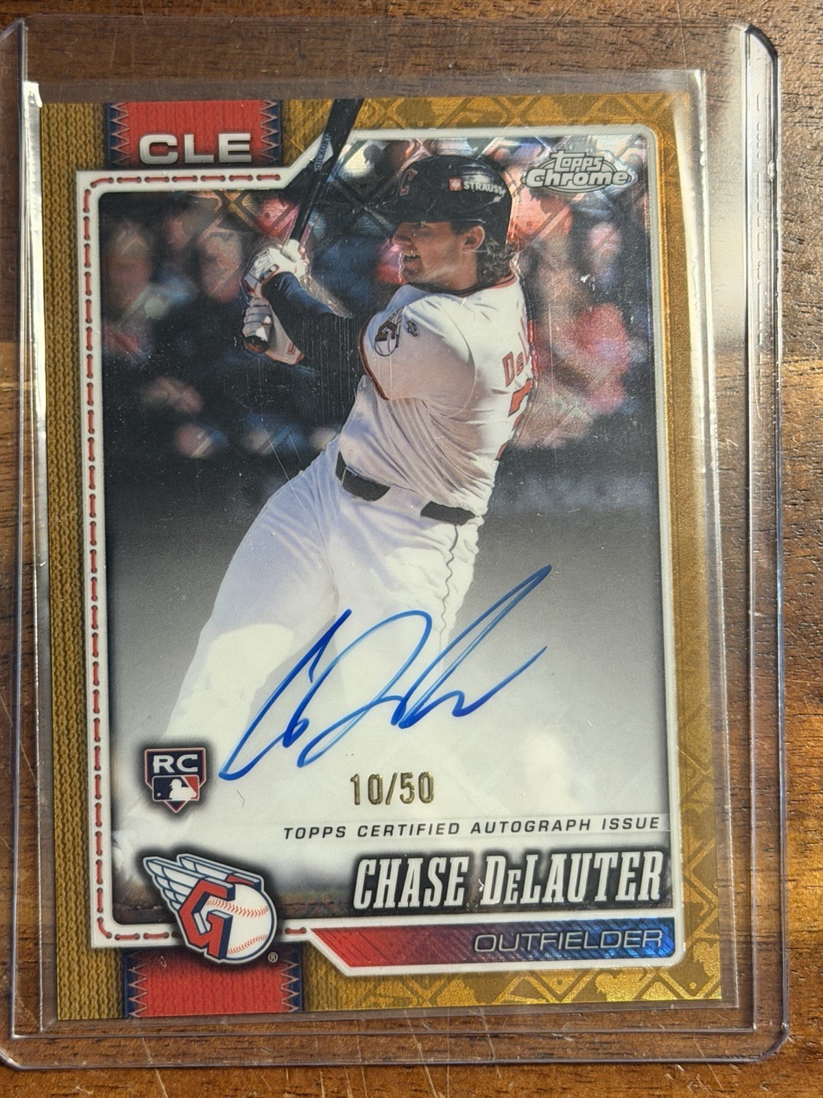 Chase DeLauter RC #10/50 Auto 2026 Topps Chrome Gold Logofractor Guardians MLB