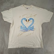 Vintage Anvil Mens XL Cream Swan Heart Graphic T-Shirt Preowned Made in USA