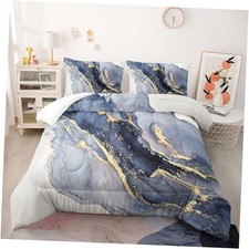 Blue Marble Comforter Set Watercolor Marble Bedding Set Twin Size,Soft