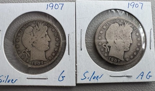 1907 P 50c Barber Half Dollar  SILVER Good  Free Shipping Lot Of 2 Coins