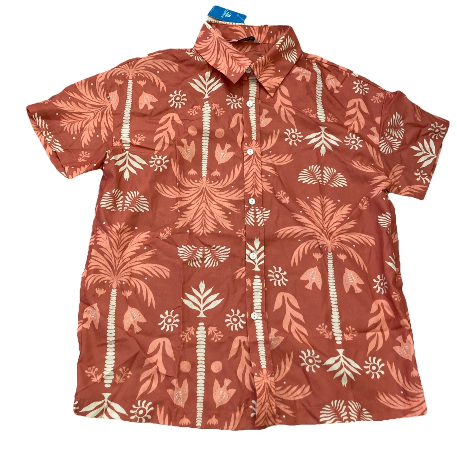 Mens Hawaiian Shirt Cupshe Size Medium Orange Button Up Beach Terracotta Vibes