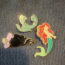 Disney The Little Mermaid Glitter Enamel Pin Set Ariel Ursula Flotsam Jetsam