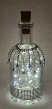 Hand Made Fairy Light Round Bottle, With Colored Rhinestones Decor. 8” Tall